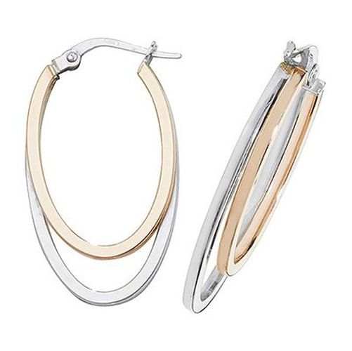 ER1014R 9k Rose and White Gold Oval Hoop Jewellery - James Moore TH - Modalova