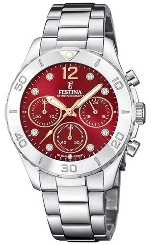 F20603/2 Ladies Chrono With CZ Sets & Steel Watch - Festina - Modalova