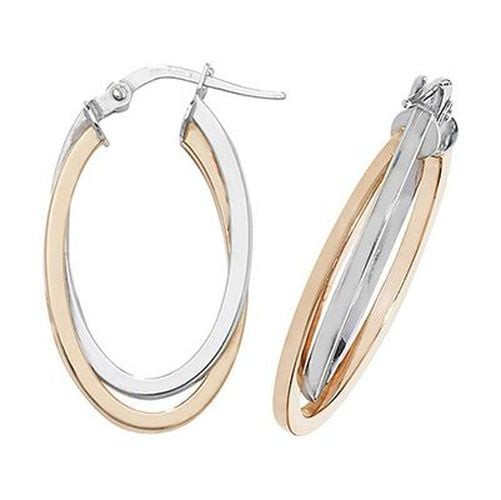 ER1012R 9k Rose and White Gold Oval Hoop Jewellery - James Moore TH - Modalova