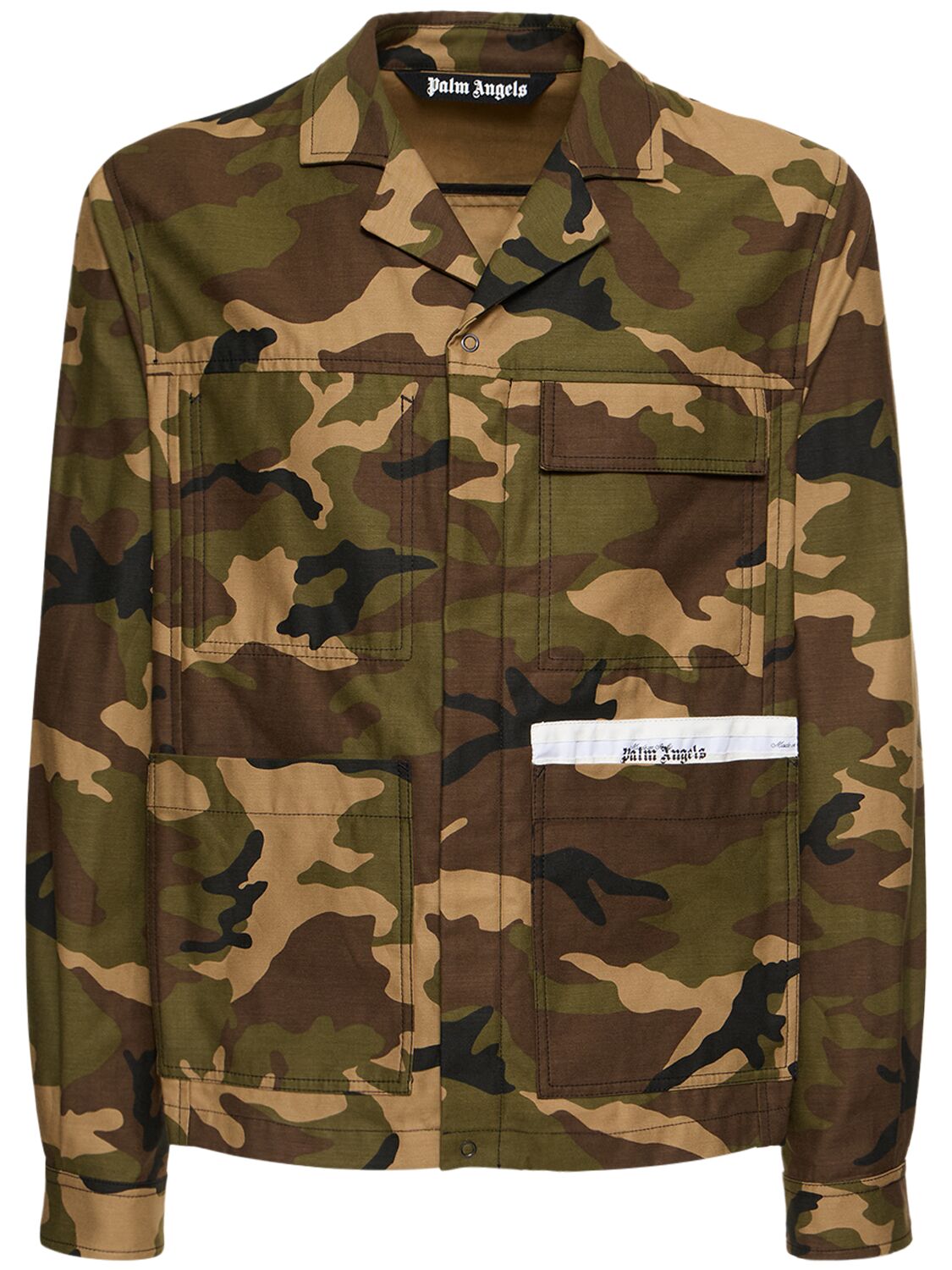 Tailored Camouflage Cotton Jacket - PALM ANGELS - Modalova