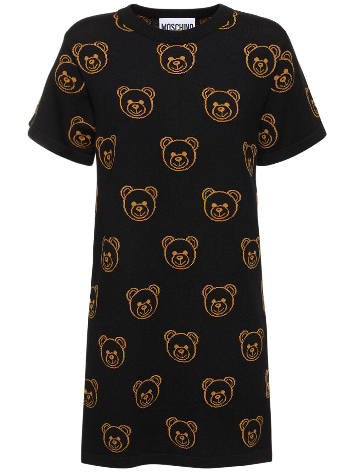Wool Jacquard Shirt Dress W/ Teddy Logo - MOSCHINO - Modalova