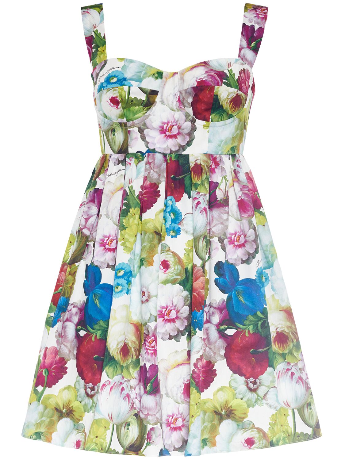 Cotton Poplin Flower Print Mini Dress - DOLCE & GABBANA - Modalova