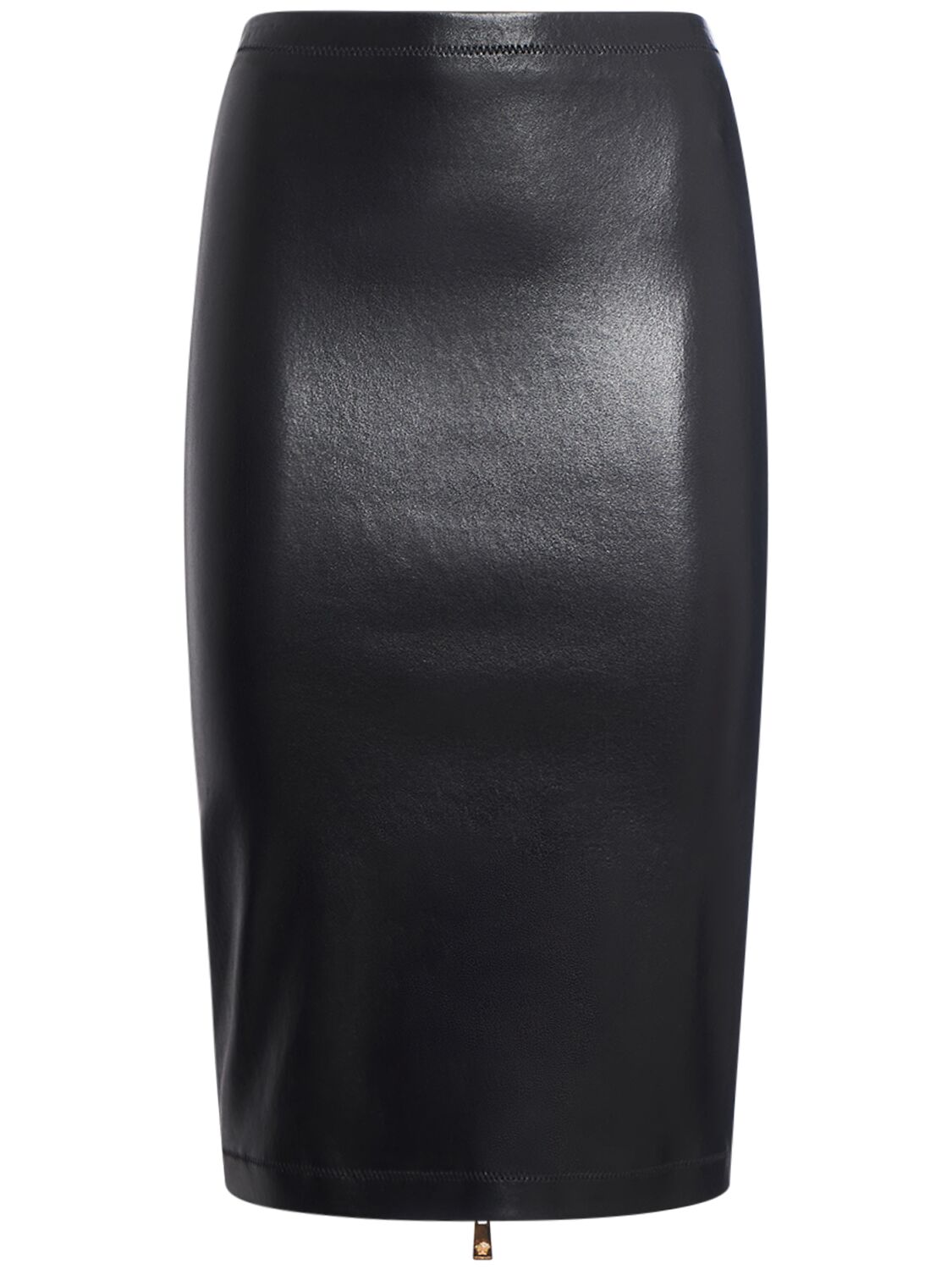 Shiny Stretch Leather Midi Skirt - VERSACE - Modalova