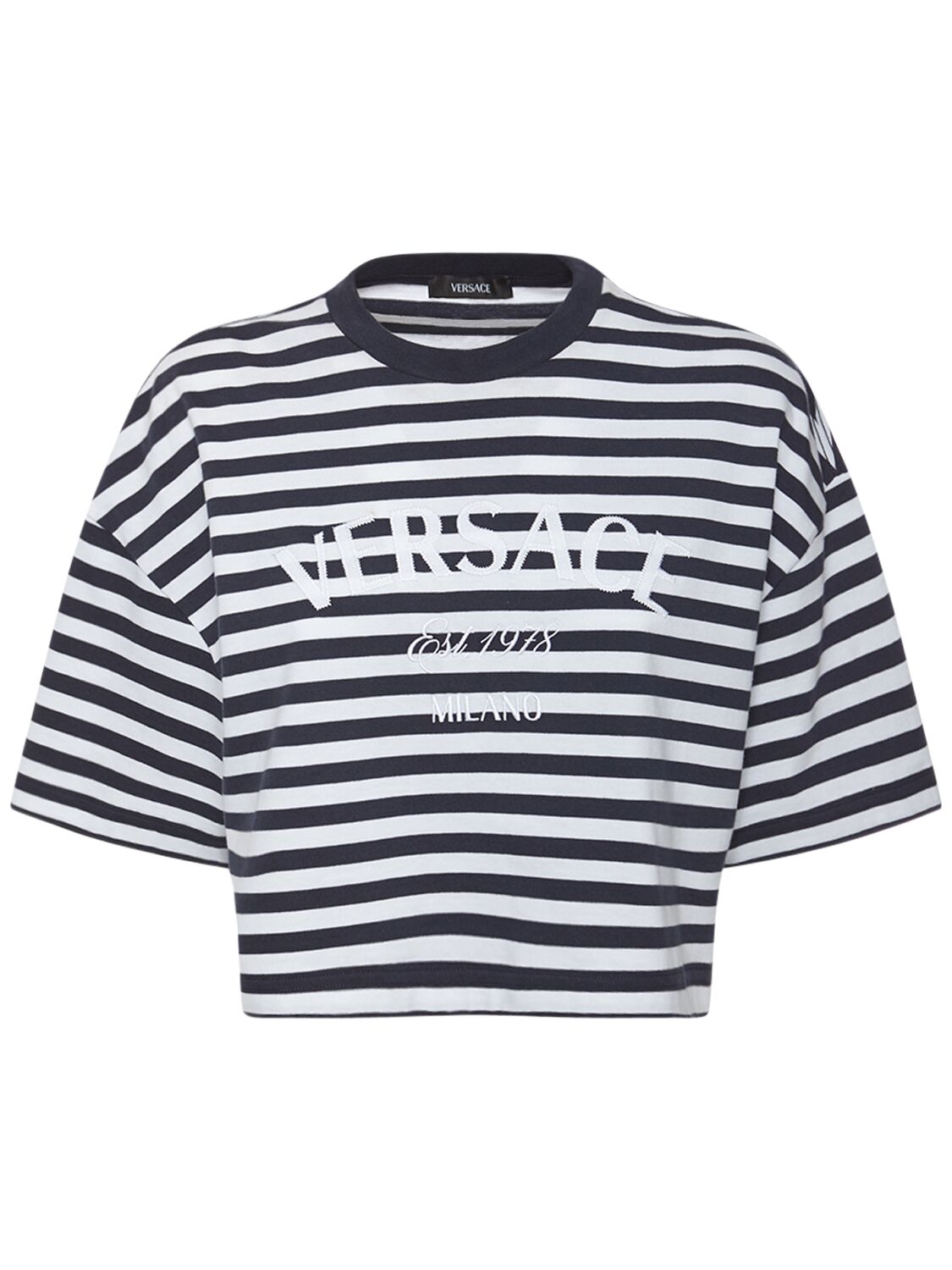 Striped Jersey Crop T-shirt - VERSACE - Modalova