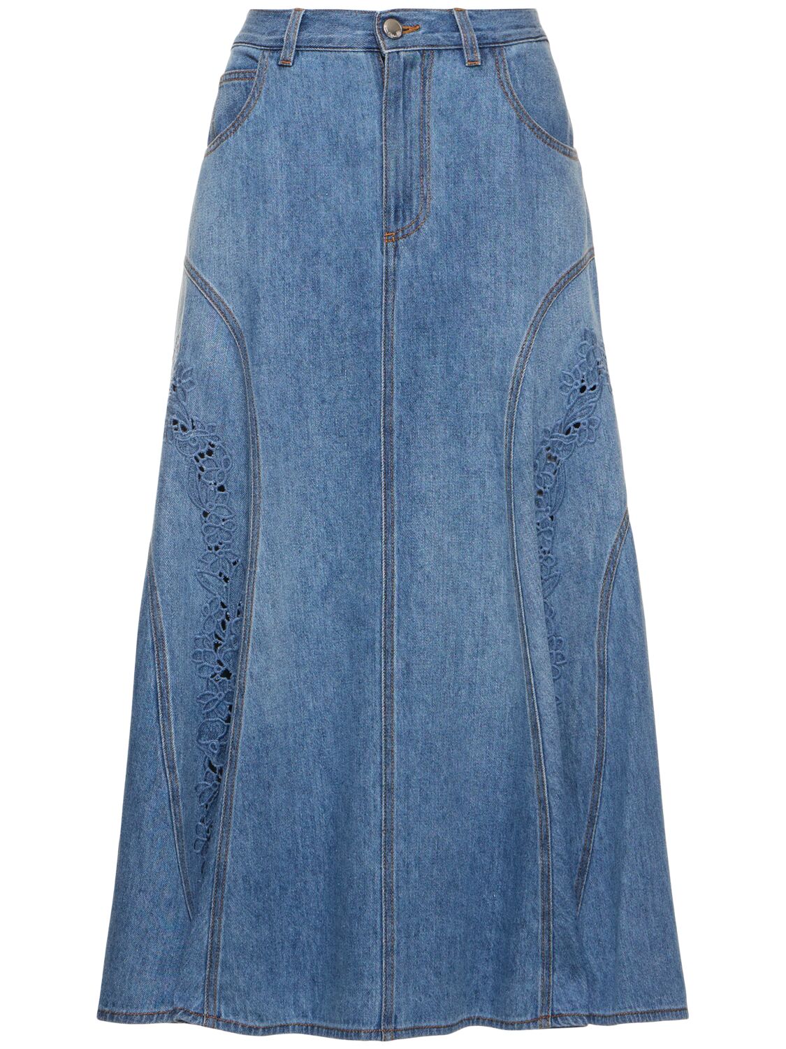 Cotton & Linen Embroidered Midi Skirt - CHLOÉ - Modalova