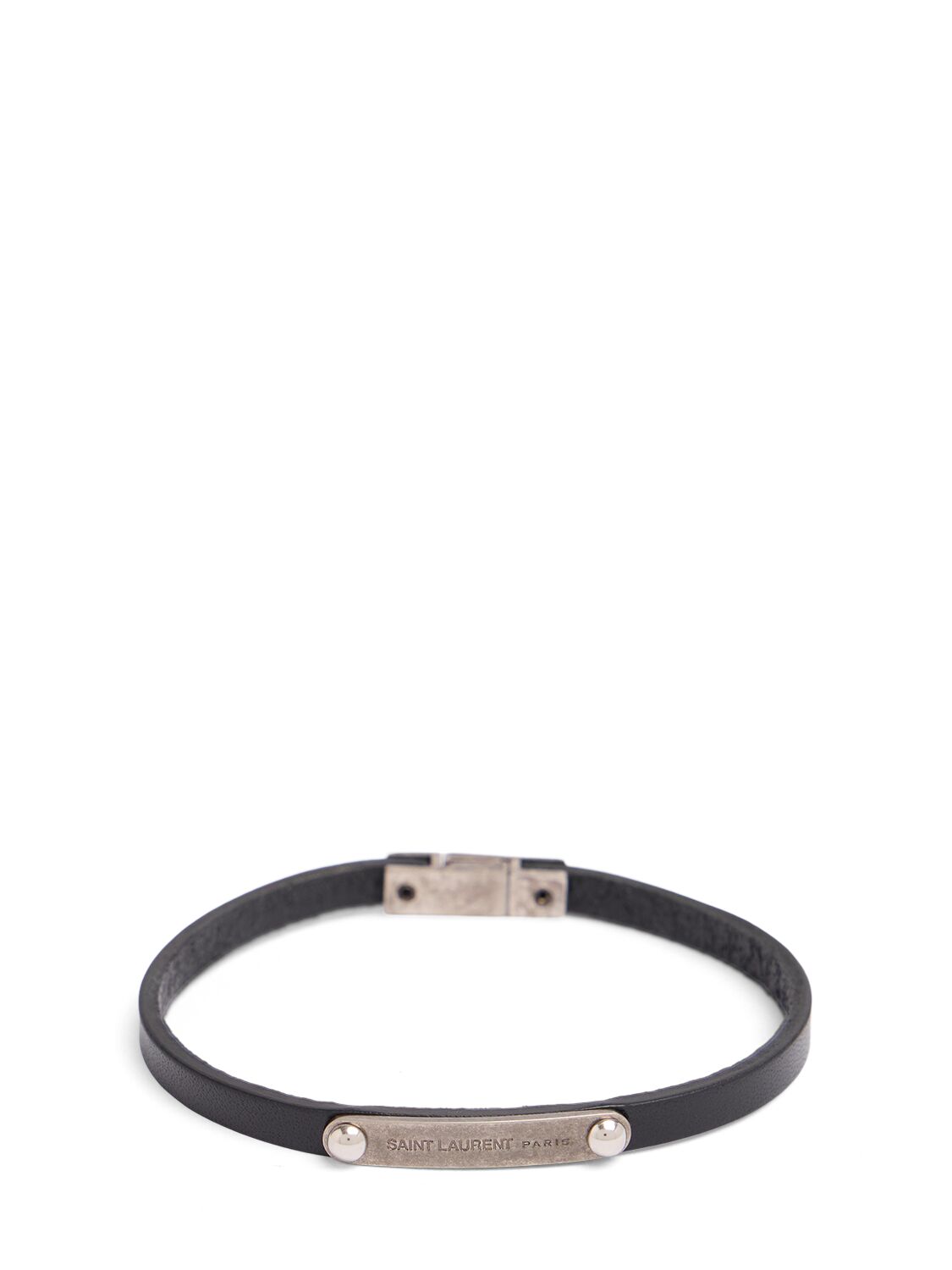 Ysl Logo Tag Leather Bracelet - SAINT LAURENT - Modalova