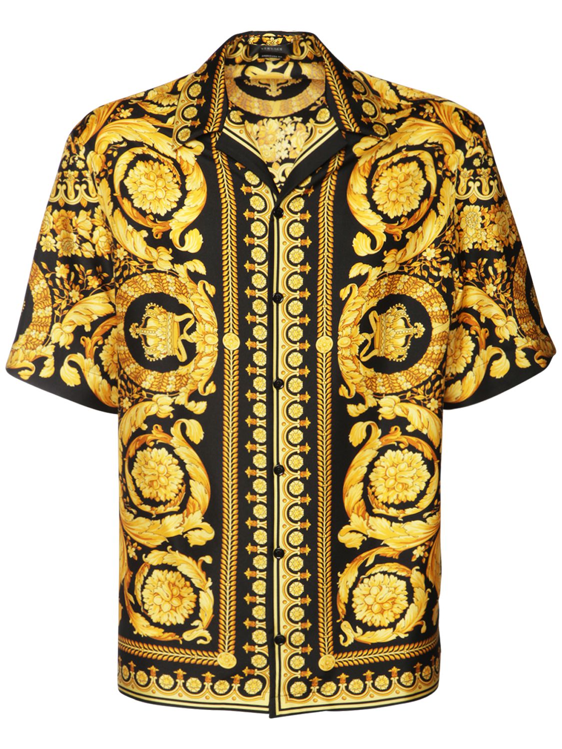 Hombre Camisa De Seda Con Estampado Barocco / 48 - VERSACE - Modalova