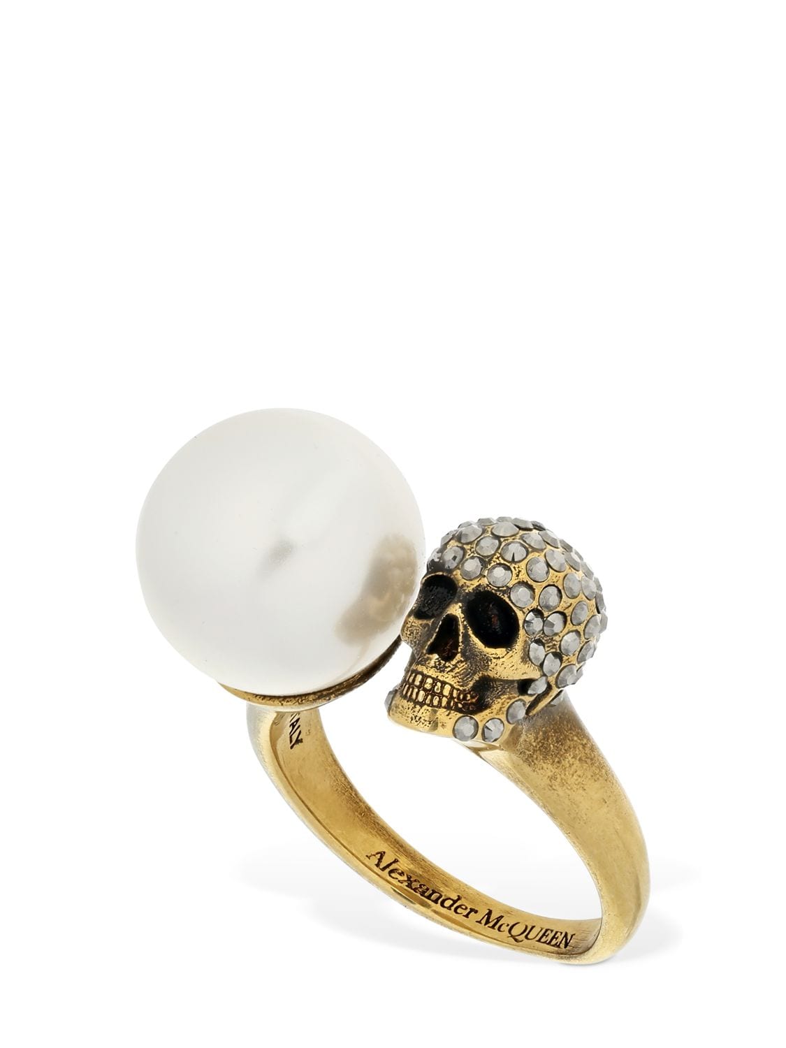 Embellished Skull & Pearl Ring - ALEXANDER MCQUEEN - Modalova