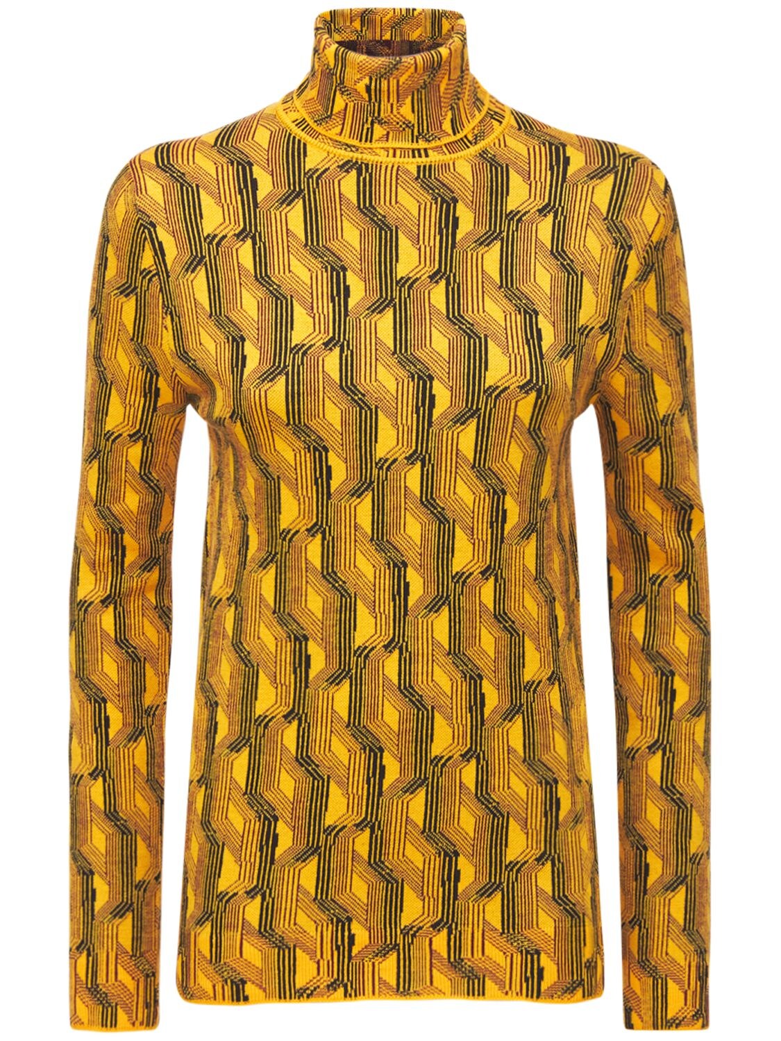 Printed Wool Knit Turtleneck Sweater - PRADA - Modalova