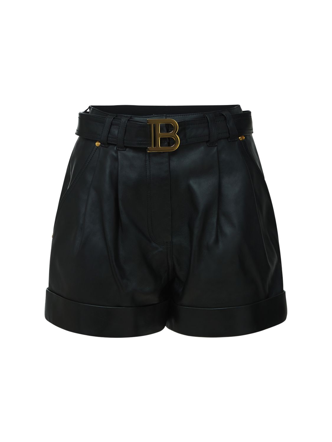 High Waist Belted Leather Shorts - BALMAIN - Modalova