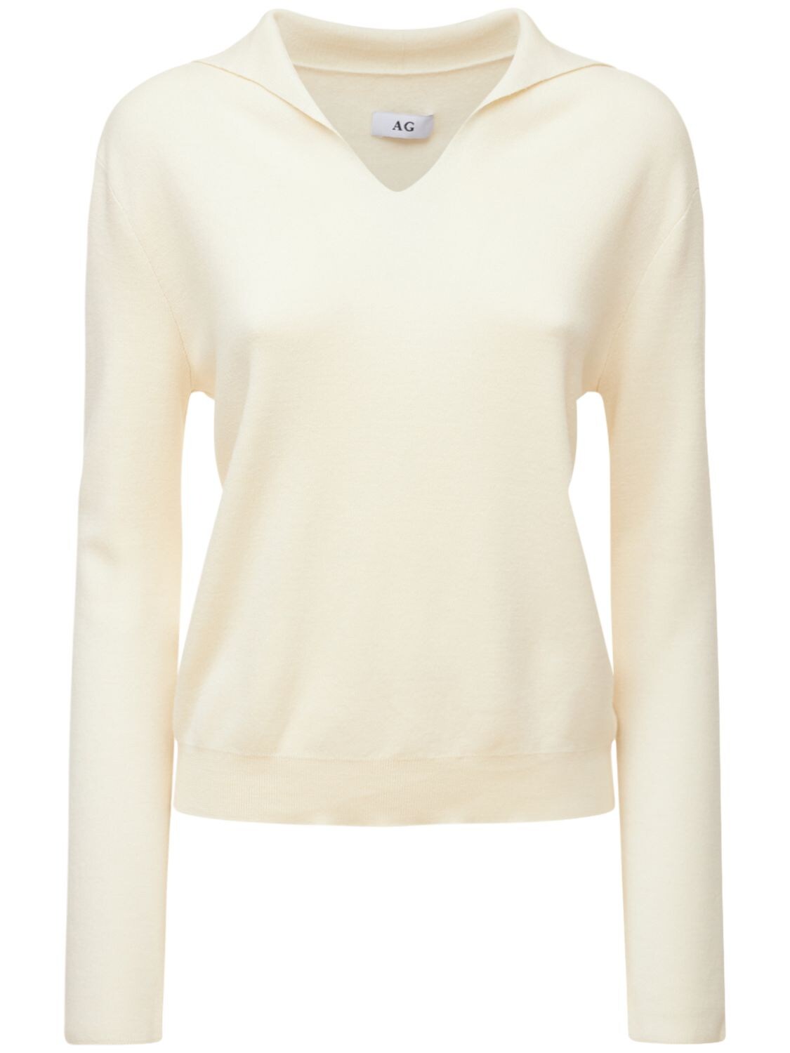 Wool & Silk Polo V Neck Sweater - AG - Modalova