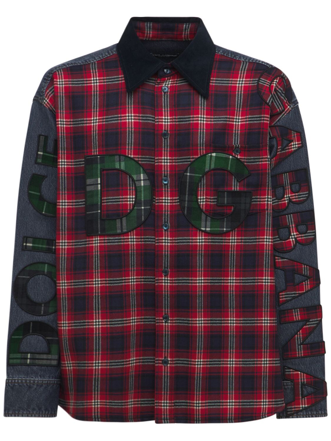 Oversize Logo Flannel & Denim Shirt - DOLCE & GABBANA - Modalova