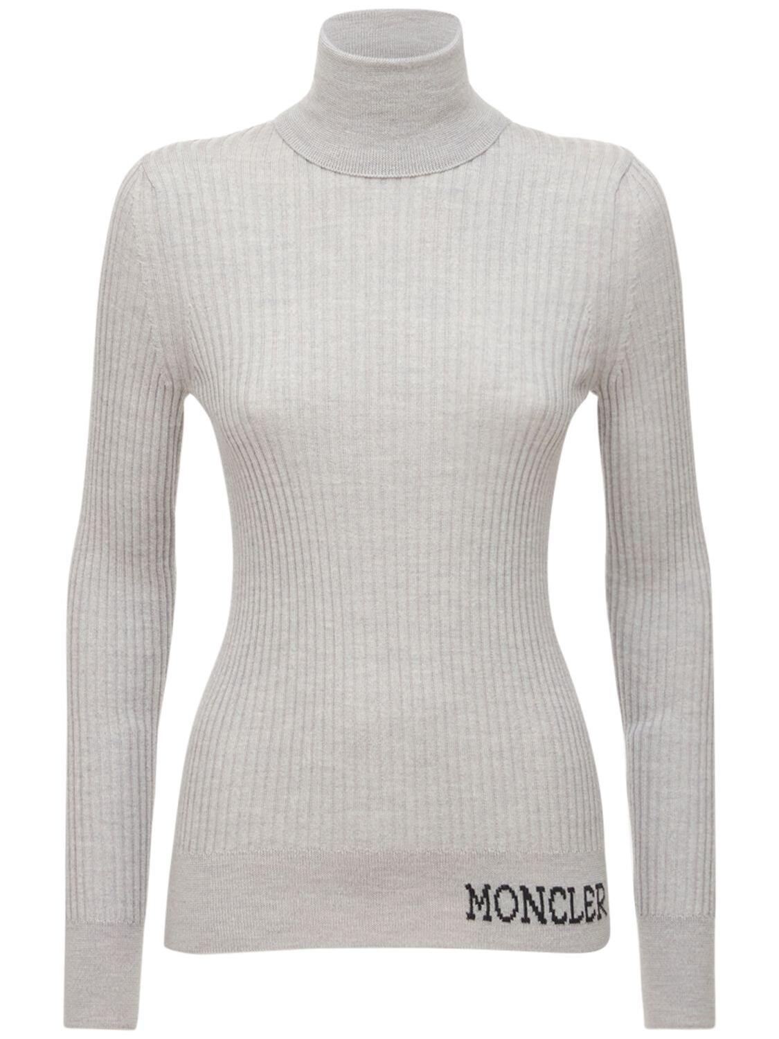 Logo Wool Knit Turtleneck Sweater - MONCLER - Modalova