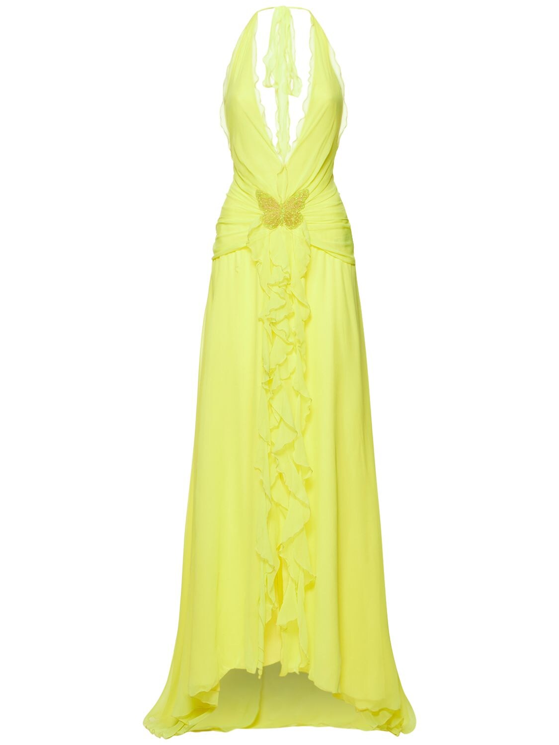 Ruffled Silk Chiffon Long Dress - BLUMARINE - Modalova