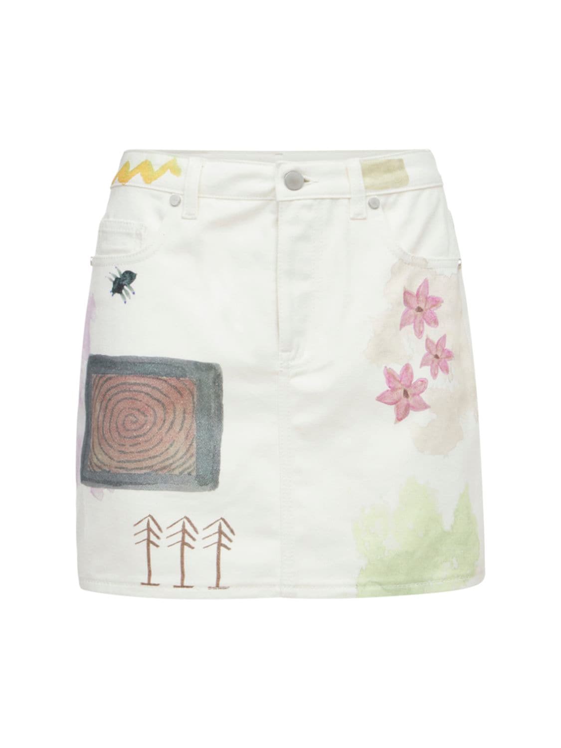 Straight Printed Cotton Denim Mini Skirt - MCQ - Modalova