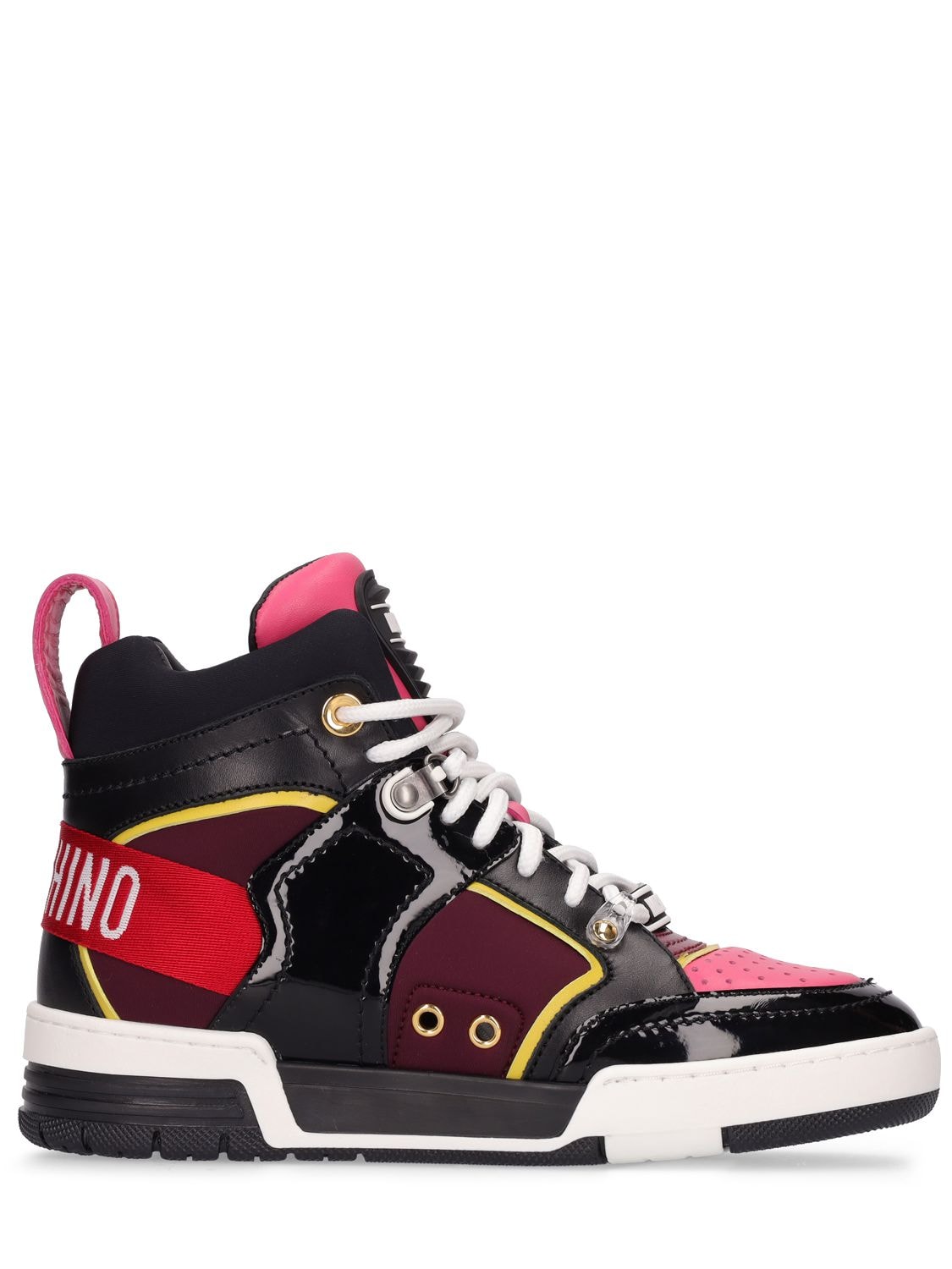 Mm Faux Leather High Top Sneakers - MOSCHINO - Modalova