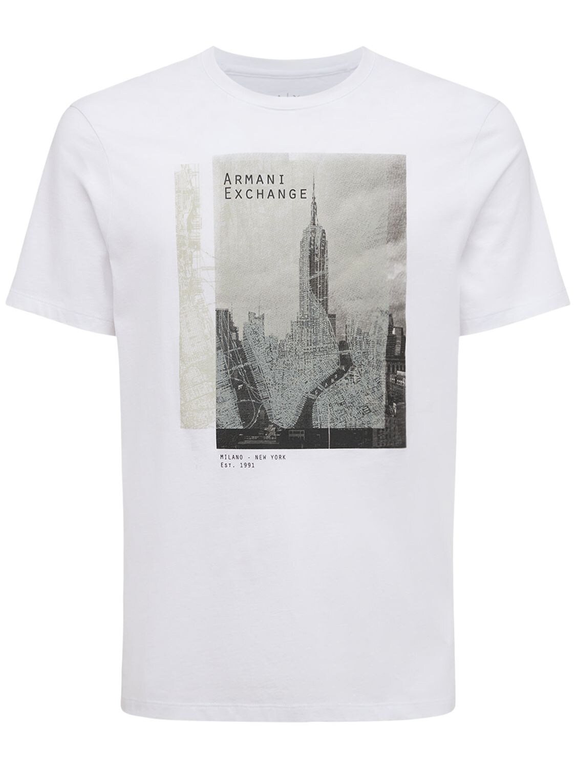 New York Print Cotton Jersey T-shirt - ARMANI EXCHANGE - Modalova