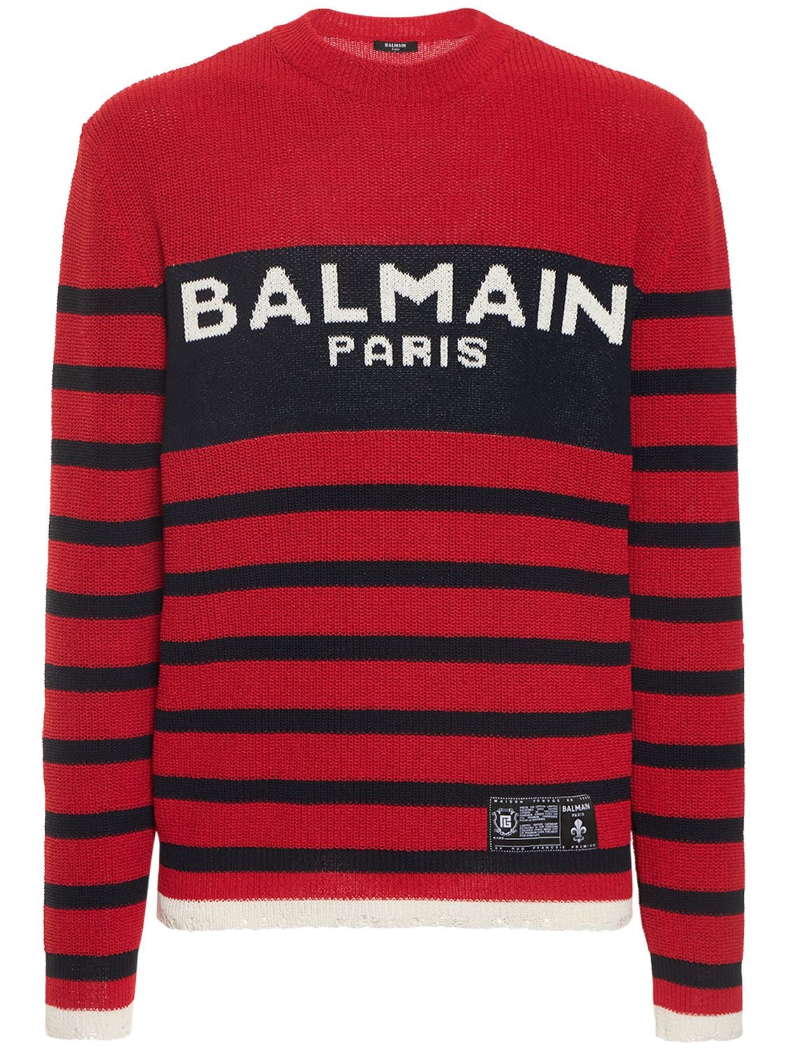 Logo Striped Wool Knit Sweater - BALMAIN - Modalova