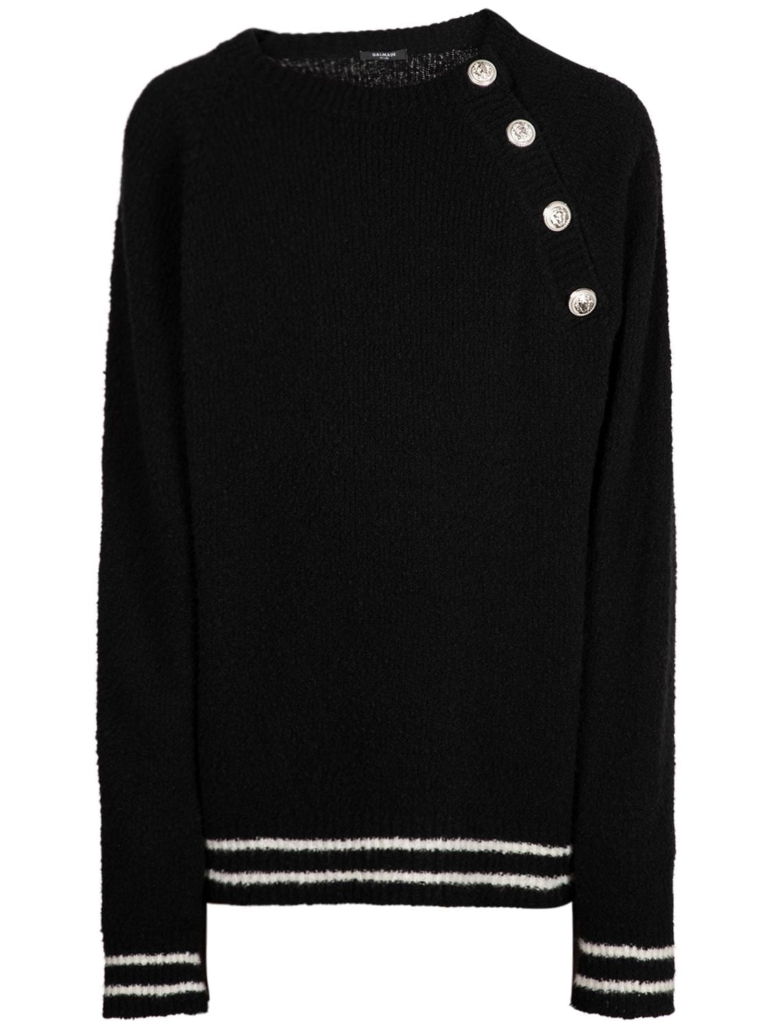 Buttoned Wool Blend Knit Sweater - BALMAIN - Modalova