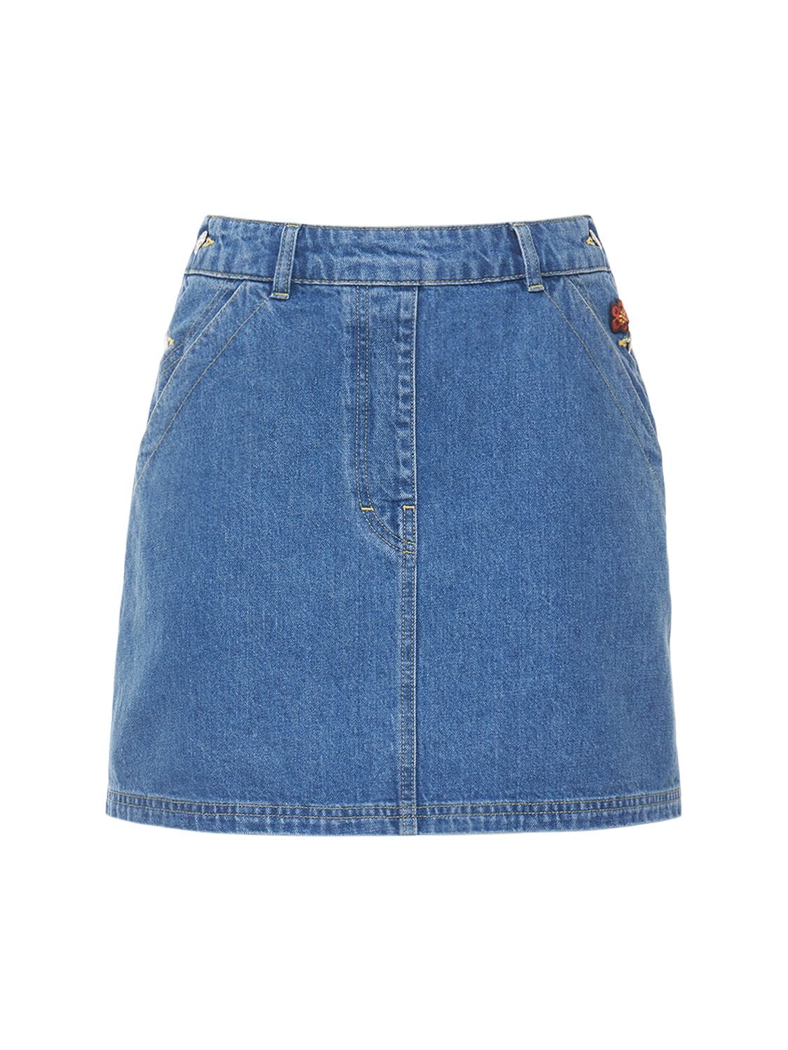 Cotton Denim Mini Skirt - KENZO PARIS - Modalova