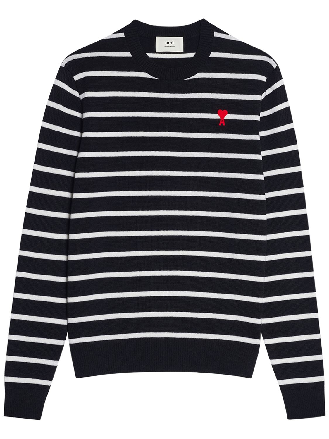 Heart Logo Striped Wool Knit Sweater - AMI PARIS - Modalova