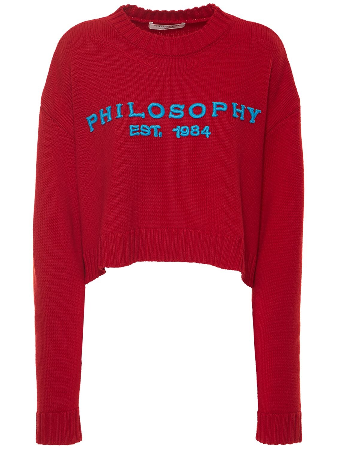 Logo Cropped Wool Knit Sweater - PHILOSOPHY DI LORENZO SERAFINI - Modalova