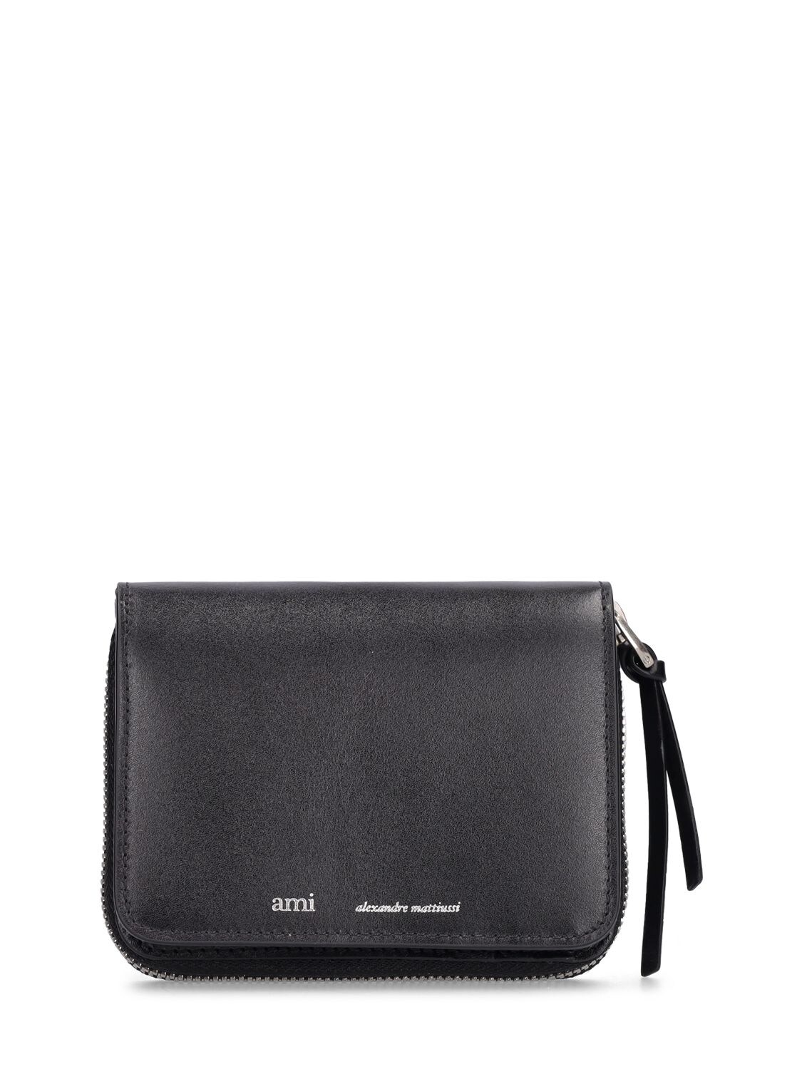 Zip Around Leather Compact Wallet - AMI PARIS - Modalova