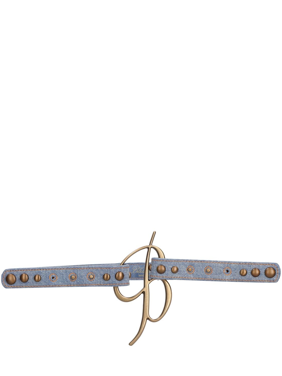 Stud Embellished Denim Logo Belt - BLUMARINE - Modalova