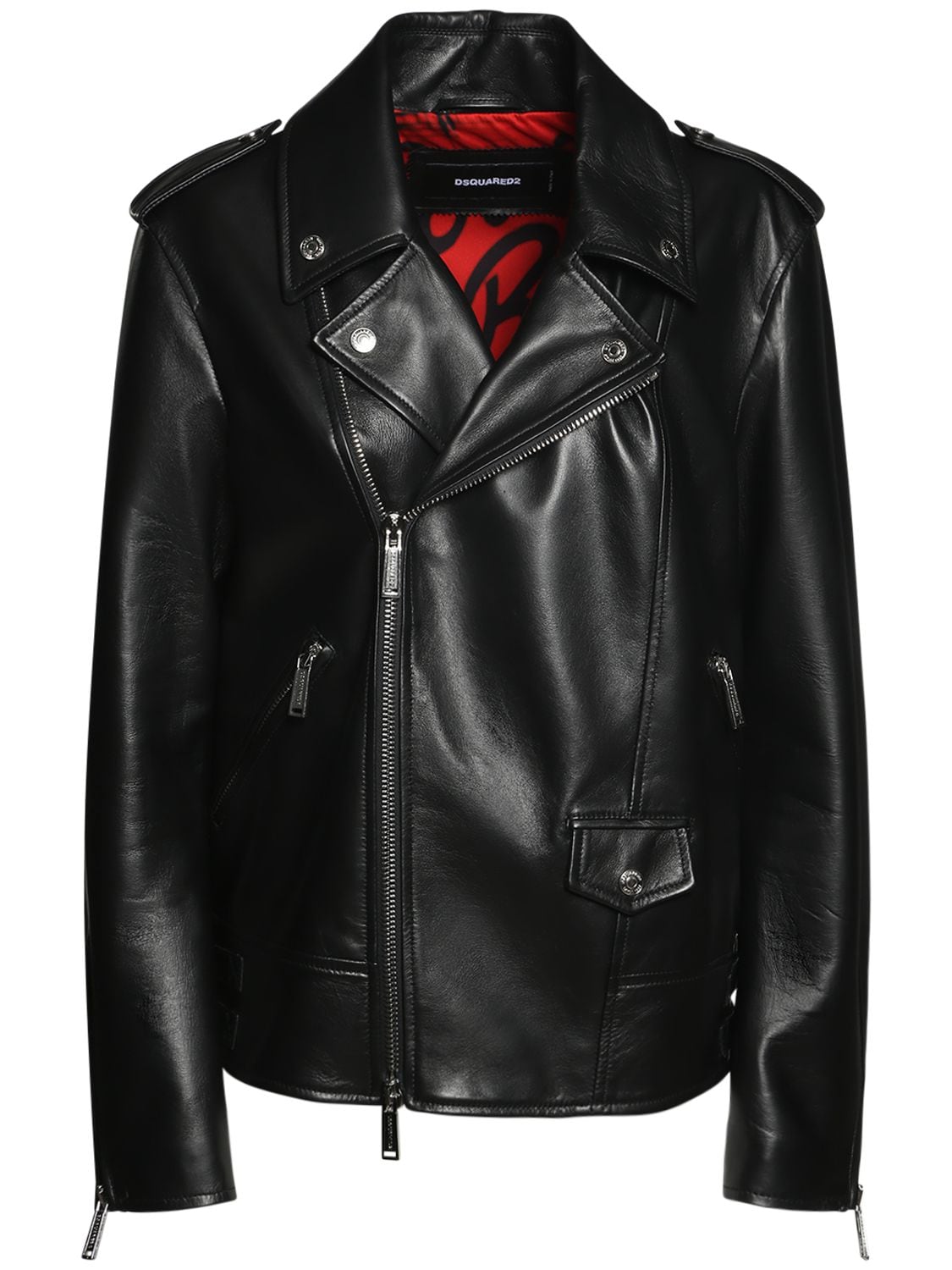 Leather Oversized Biker Jacket - DSQUARED2 - Modalova