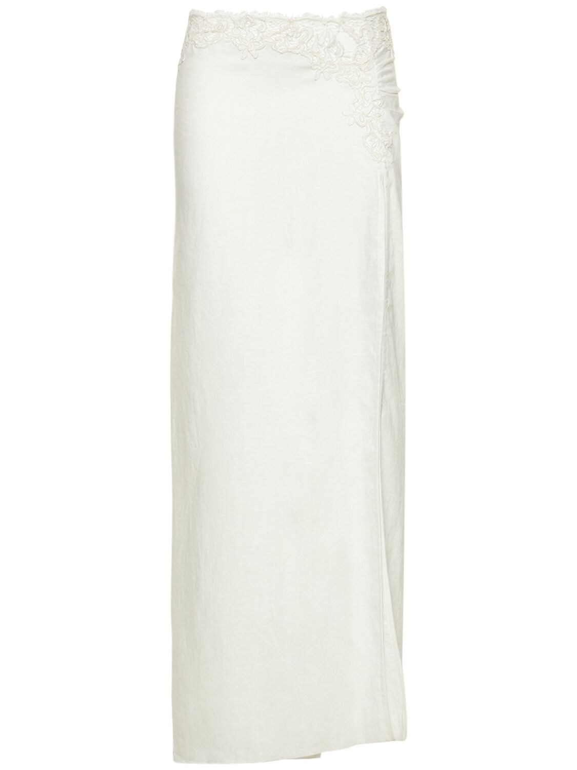 Linen & Embroidered Lace Long Skirt - ERMANNO SCERVINO - Modalova