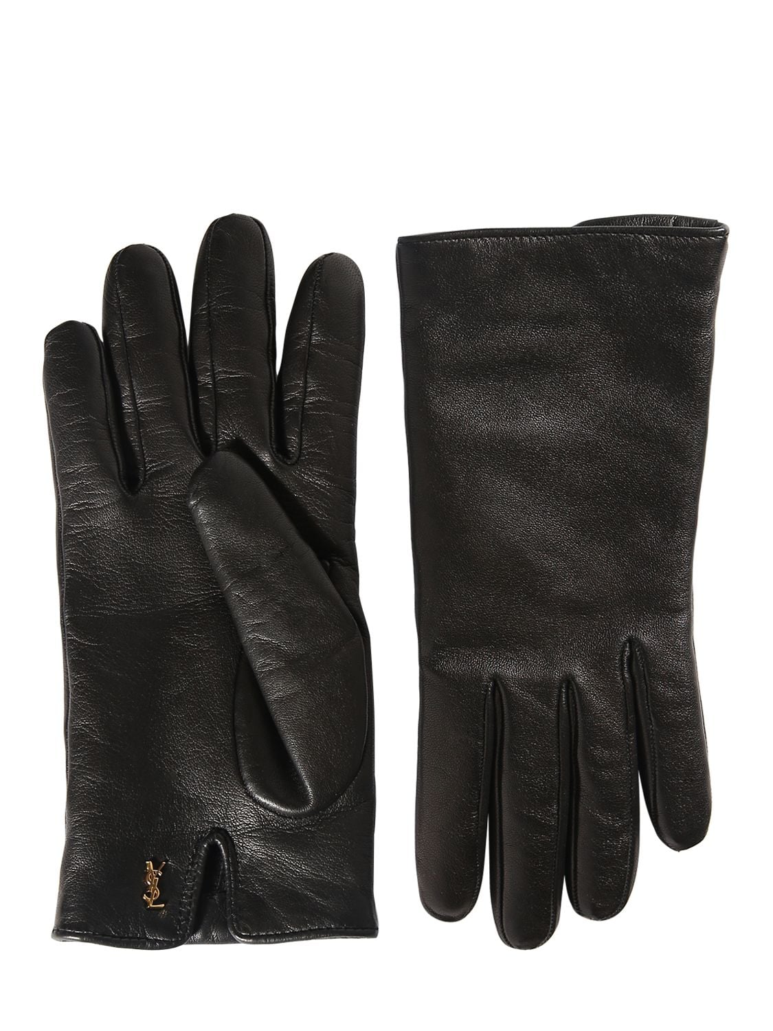 Kurze Handschuhe Aus Leder Und Kaschmir - SAINT LAURENT - Modalova