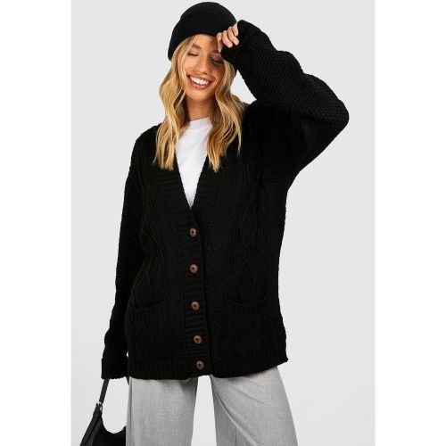 Cardigan taglio maschile, Nero - boohoo - Modalova