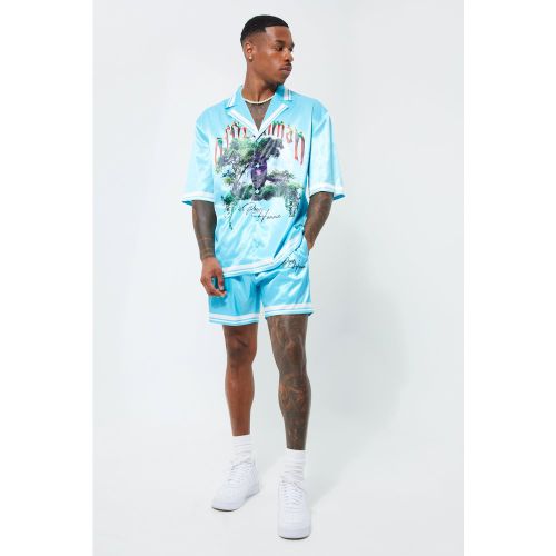 Short Sleeve Revere Pour Home Satin Short Set - boohoo - Modalova