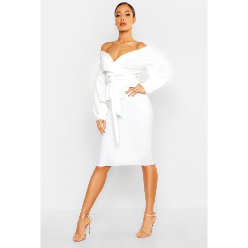 Vestido Midi Cruzado Con Volante Y Escote Barco - boohoo - Modalova