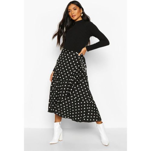 Falda Midi Con Volante Cruzado A Lunares - boohoo - Modalova