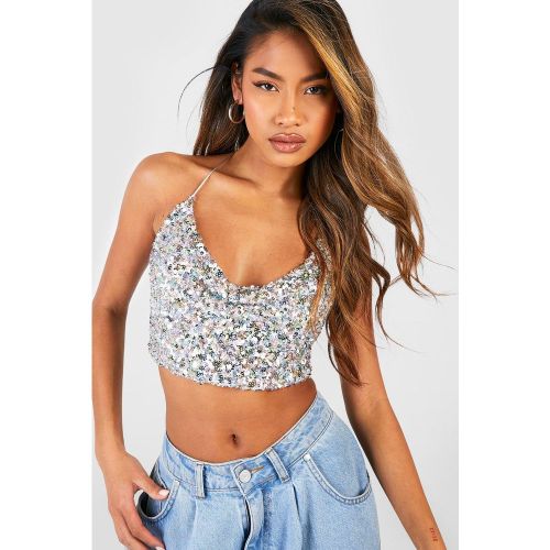 Top Crop De Lentejuelas Con Escote Plisado - boohoo - Modalova
