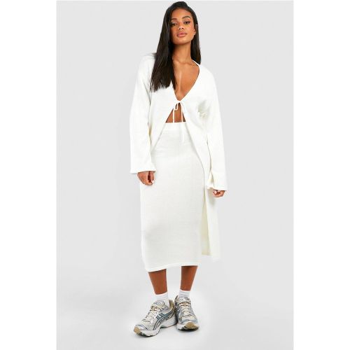 Set in maglia cardigan lungo con laccetti & gonna maxi - boohoo - Modalova