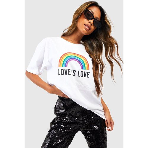 T-shirt oversize con stampa Love Is Love in colori arcobaleno - boohoo - Modalova