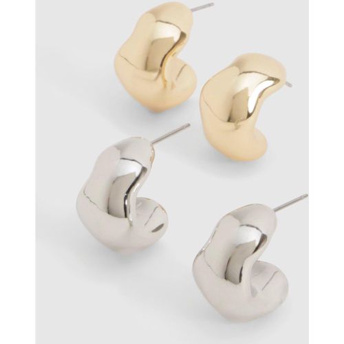 Silver & Gold Multipack Chunky Wave Hoop Earrings - boohoo - Modalova