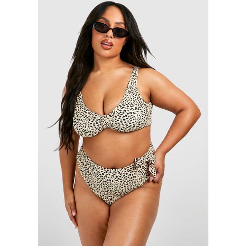 Top bikini Plus Size leopardato con laccetti e nodo - boohoo - Modalova