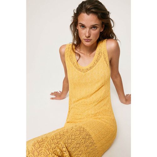 Vestido largo con lino manga corta fluido crochet - Pepe Jeans - Modalova