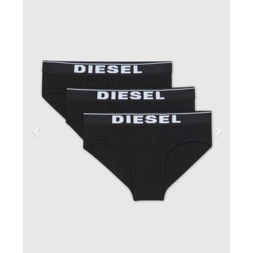 Pack de 3 slips ceinture élastique noirs en coton - Diesel Underwear - Modalova