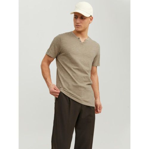 T-shirt Standard Fit Col fendu Manches courtes Gris Clair en coton - jack & jones - Modalova