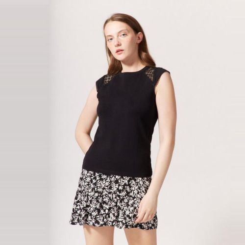 Top empiècements dentelle aux manches en coton - Naf Naf - Modalova