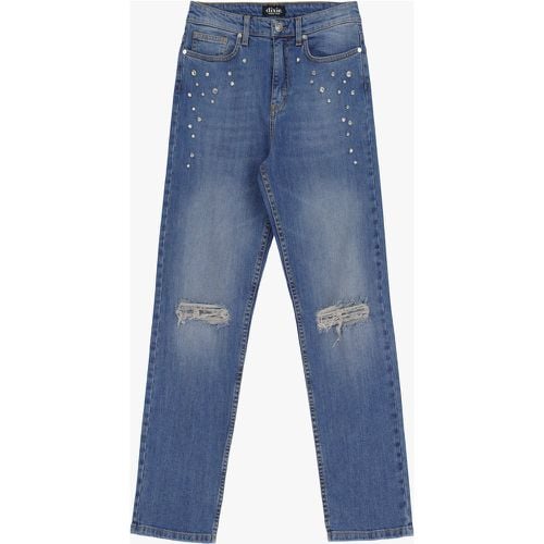 Jeans dritto con strappi e borchie - Dixie - Modalova