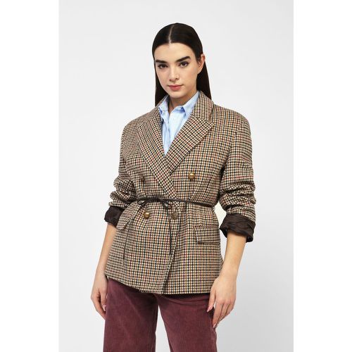 Blazer pied-de-poule doppio petto con cintura - Dixie - Modalova