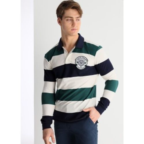Polo à manches longues, tissé en jacquard avec des rayures (S), Casuel, Coton, Manche longue - Lois Jeans - Modalova