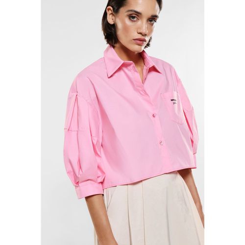 Camicia cropped oversize in puro cotone con logo - Imperial - Modalova