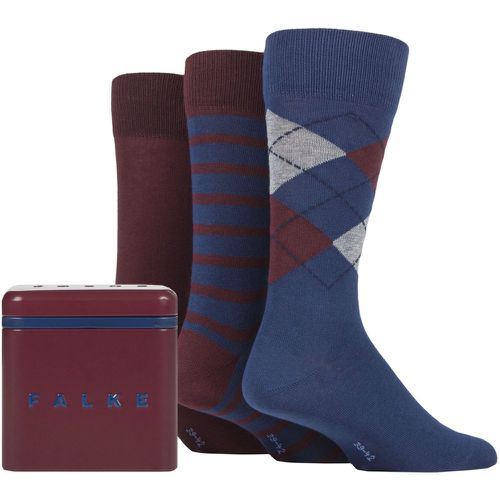 Mens 3 Pair Gift Boxed Patterned Cotton Socks Plain / Argyle / Stripe 5.5-8 Mens - Falke - Modalova