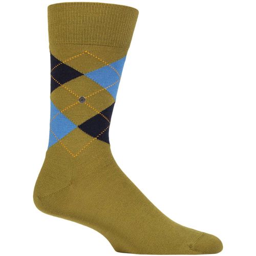 Mens 1 Pair Edinburgh Virgin Wool Argyle Socks Khaki / Blue 40-46 - Burlington - Modalova